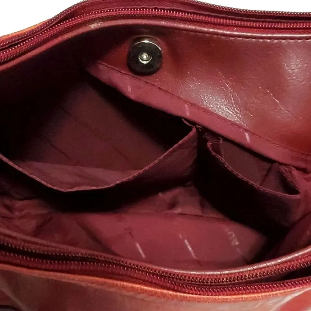 Aurielle Two Tone Leather Utility Multi-pocket Shoulder Bag Boho Retro